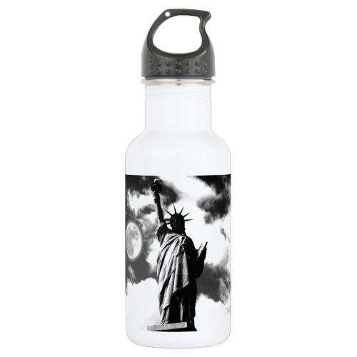 Black  White Statue of Liberty Stainless Steel Water Bottle
