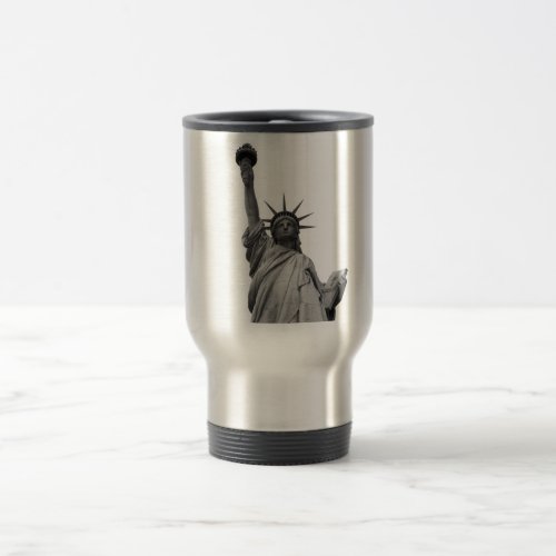 Black  White Statue of Liberty Travel Mug