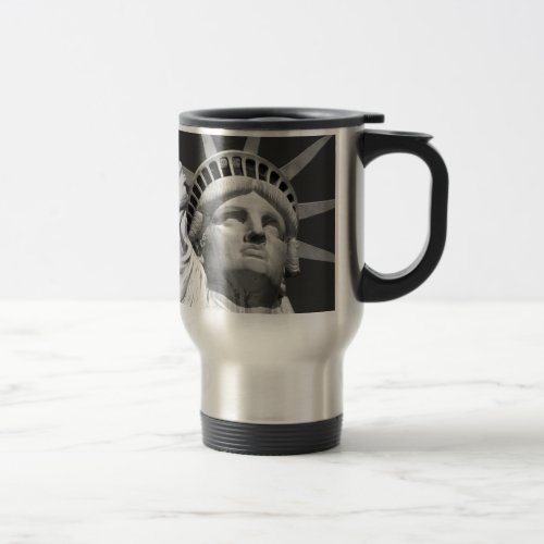 Black  White Statue of Liberty Travel Mug