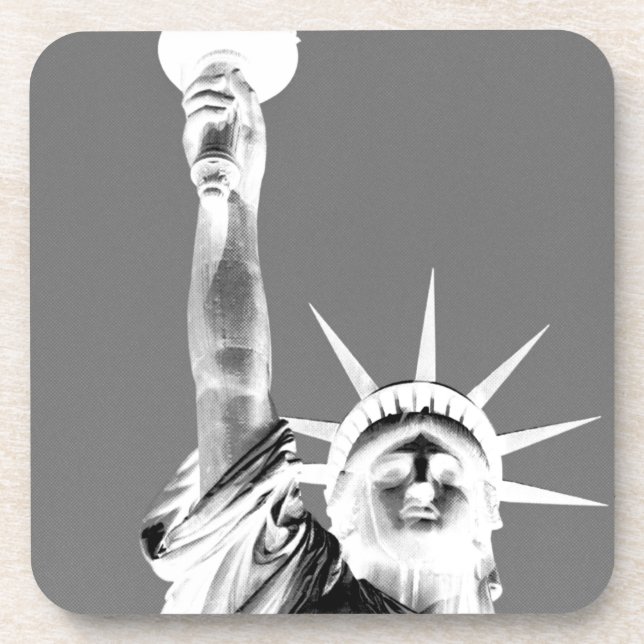 Black & White Statueof Liberty New York City Beverage Coaster (Front)