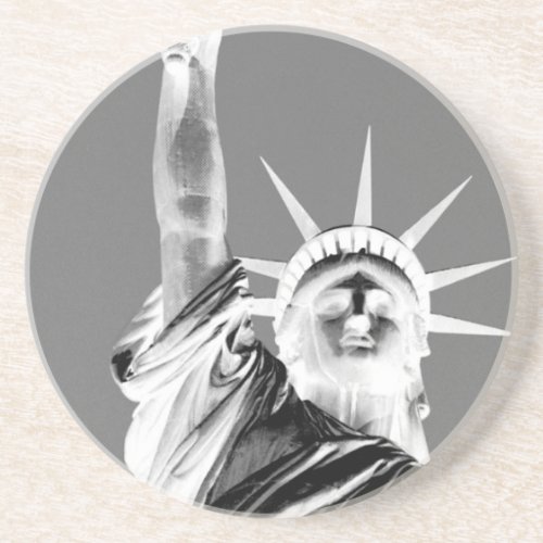 Black  White Statueof Liberty New York City Sandstone Coaster