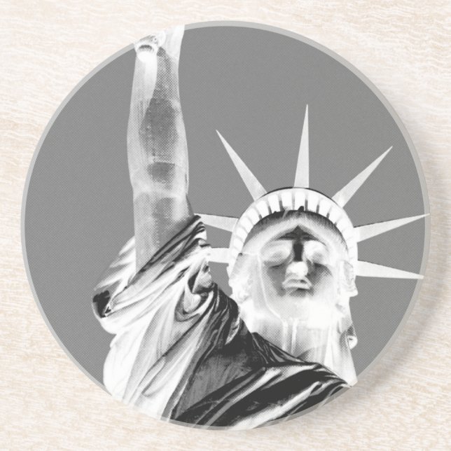 Black & White Statueof Liberty New York City Sandstone Coaster (Front)