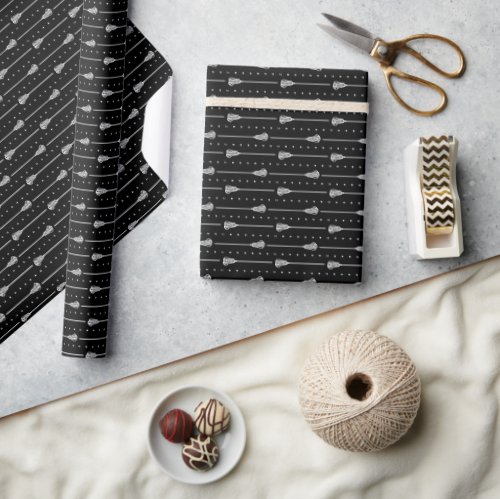 Black White Sticks and Dotted Lines Pattern Wrapping Paper