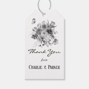 Black & White Still Life Art Floral Thank You Gift Tags