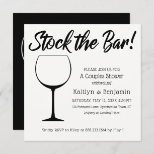 Black & White Stock the Bar Script Couples Shower Invitation
