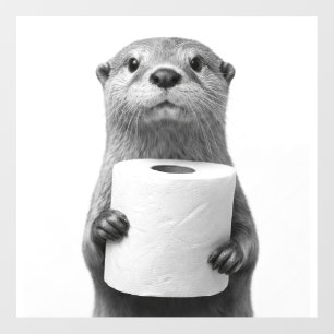 Black&White Stoic Otter Holding Toilet Paper Roll Wall Decal