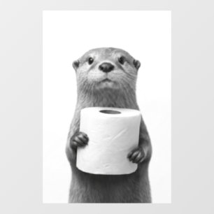 Black&White Stoic Otter Holding Toilet Paper Roll Window Cling
