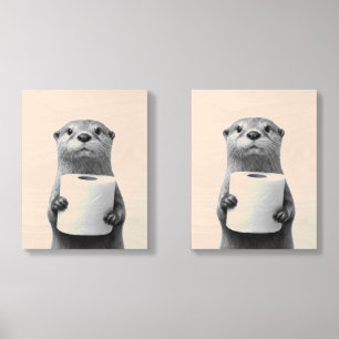 Black&White Stoic Otter Holding Toilet Paper Roll Wood Photo Tile