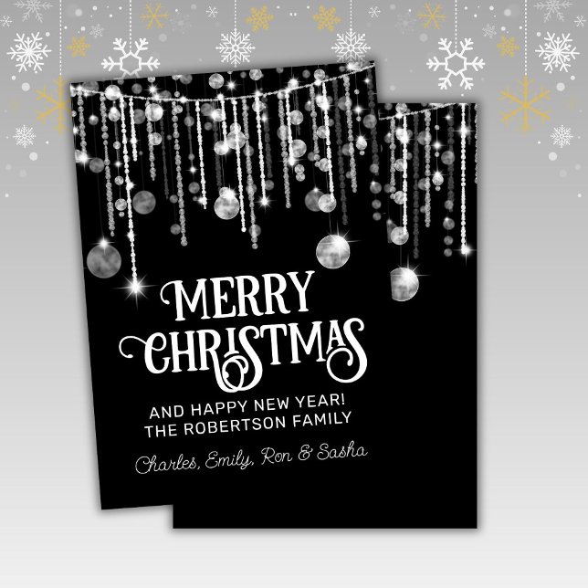 Black White String Lights Christmas Holiday Card (Creator Uploaded)