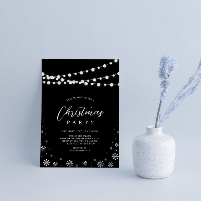 Black & White | String Lights Christmas Party Invitation (Creator Uploaded)