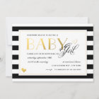 Black & White Stripe Baby Girl Shower Gold Accents