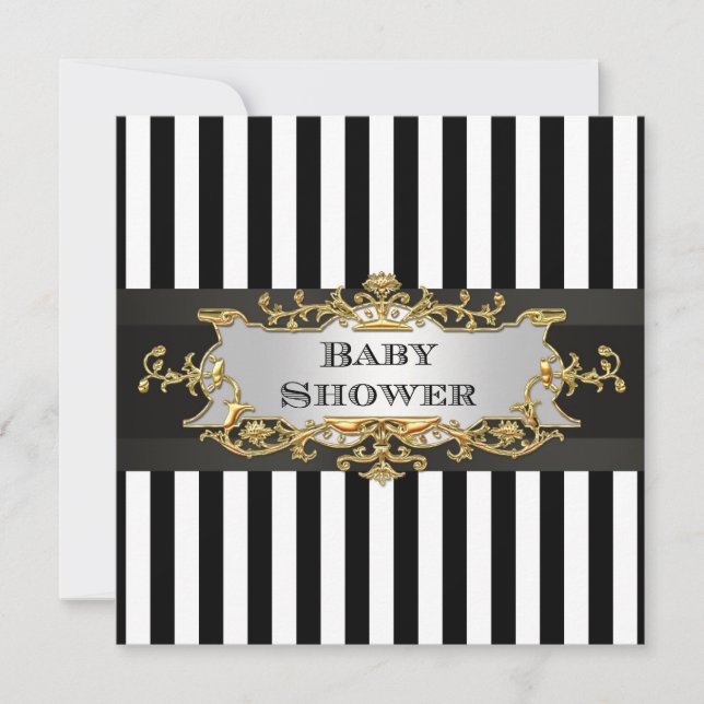 Black White Stripe Baby Shower Invitation (Front)