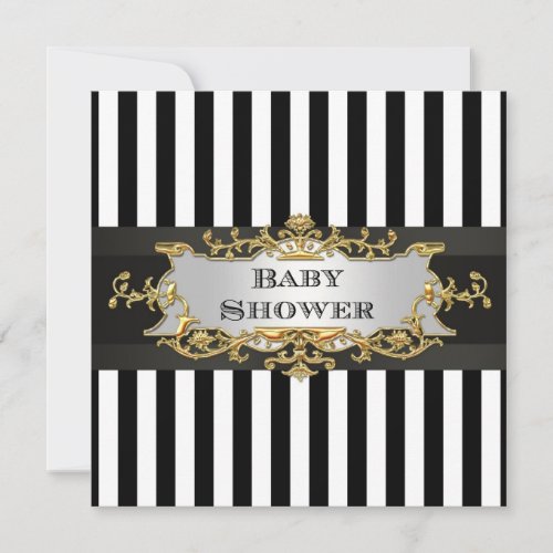 Black White Stripe Baby Shower Custom Invites
