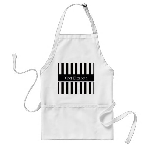 Black White Stripe Black Name Monogram Adult Apron