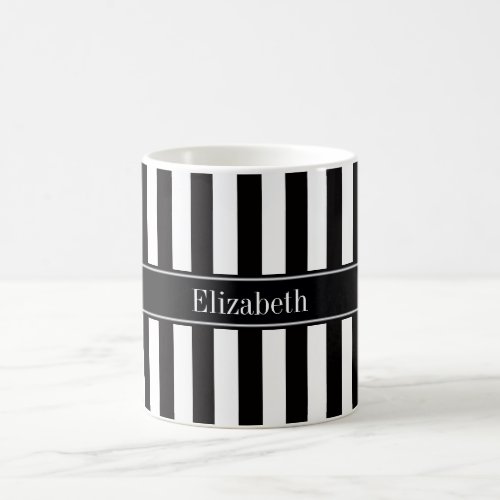 Black White Stripe Black Name Monogram Coffee Mug