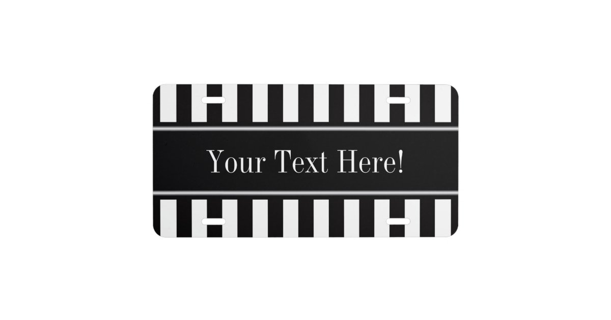 Black White Stripe Black Name Monogram License Plate Zazzle