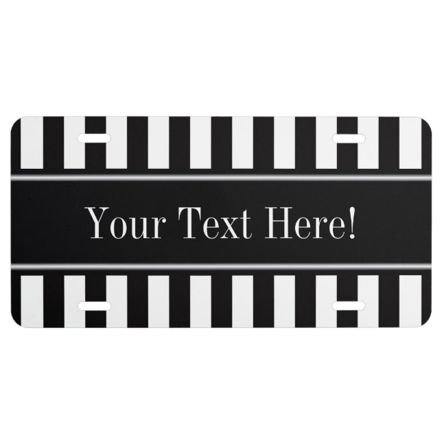 Black White Stripe Black Name Monogram License Plate (Front)