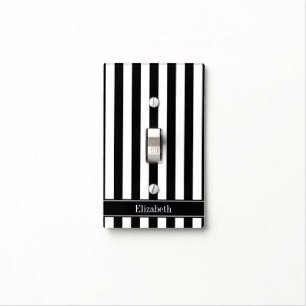 Black White Stripe Black Name Monogram Light Switch Cover