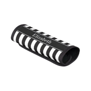 Black White Stripe Black Name Monogram Luggage Handle Wrap