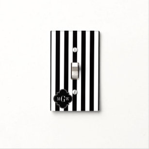 Vertical Stripes Black Gray White Light Switch Cover Plate 