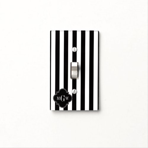 Black White Stripe Black Quatrefoil 3 Monogram Light Switch Cover