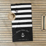 Black & White Stripe Boat Name Beach Towel