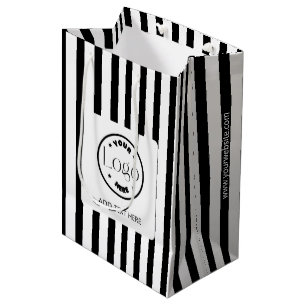 Black & White Stripe Business Logo Shopping Medium Gift Bag