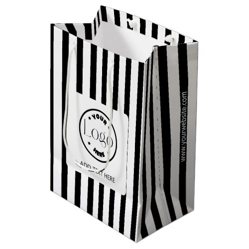 Black  White Stripe Business Logo Shopping Medium Gift Bag