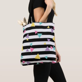 Black White Stripe Colorful Triangle Retro Tote Bag by Lovewhatwedo at Zazzle