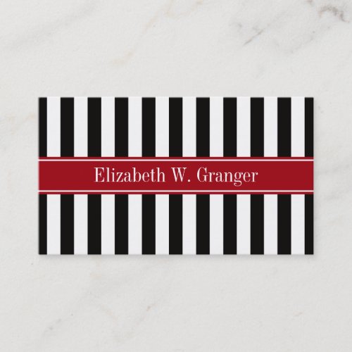 Black White Stripe Cranberry Name Monogram Business Card Template