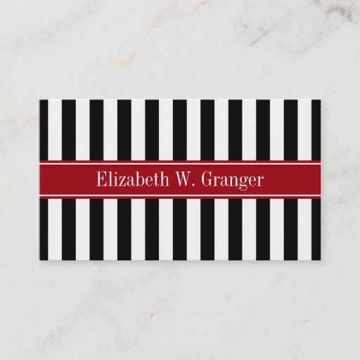 Customizable Black White Stripe Cranberry Name Monogram Business Card Template