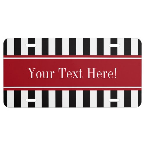 Black White Stripe Cranberry Red Name Monogram License Plate