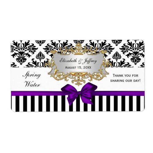 Black White Stripe Damask Purple Water Label