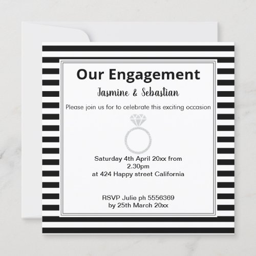 Black  White Stripe Diamond Ring Engagement Invitation