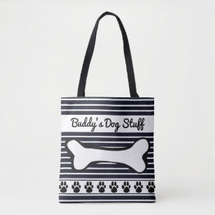 Black White Stripe Dog Toy Accessory Monogram Tote Bag