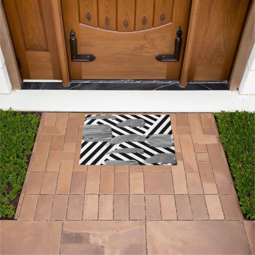 Black  White Stripe Door Mat