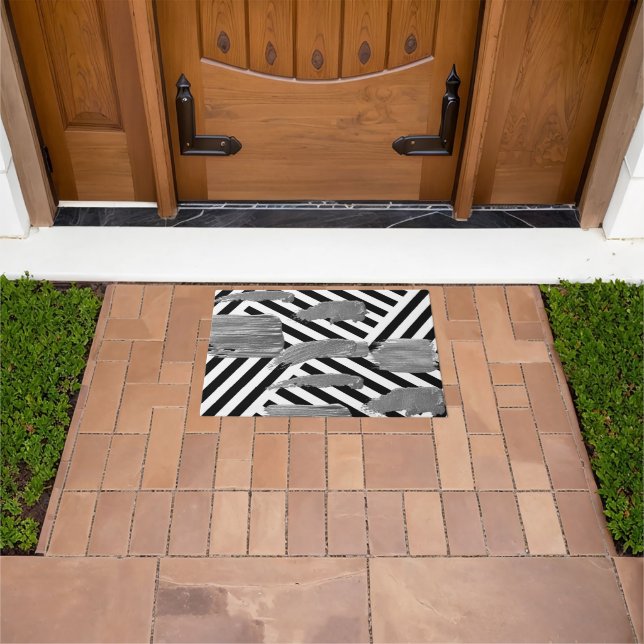 Black & White Stripe Door Mat (Outdoor)