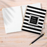 Black White Stripe Family Name Monogram 2023 Planner<br><div class="desc">Stylish trendy personalized initials monogram planner featuring a black and white striped pattern with your initials and family name with your established date set in a black-bordered square with a classic white text. Designed by Thisisnotme©</div>