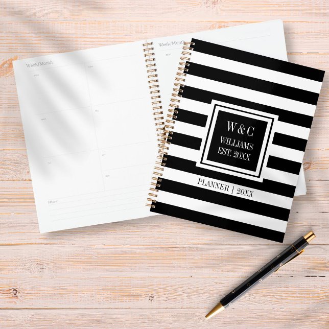 Black White Stripe Family Name Monogram 2023 Planner (Creator Uploaded)