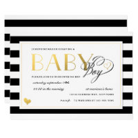 Black & White Stripe Faux Gold Boy Baby Shower Card