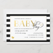 Black & White Stripe Faux Gold Boy Baby Shower Invitation (Front)