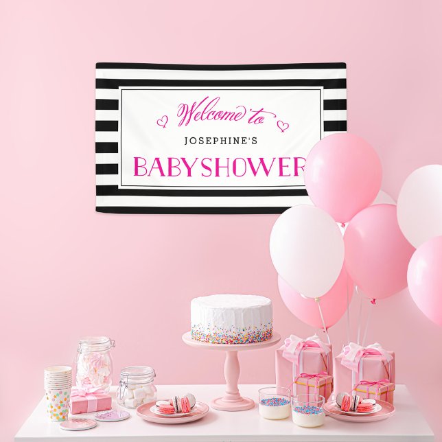 Black White Stripe Fuchsia Mom to Be | Baby Shower Banner (Creator Uploaded)