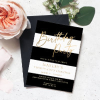 Black White Stripe Gold Birthday