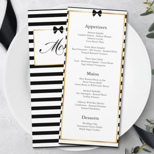 Black White Stripe Gold Frame Elegant Wedding  Menu