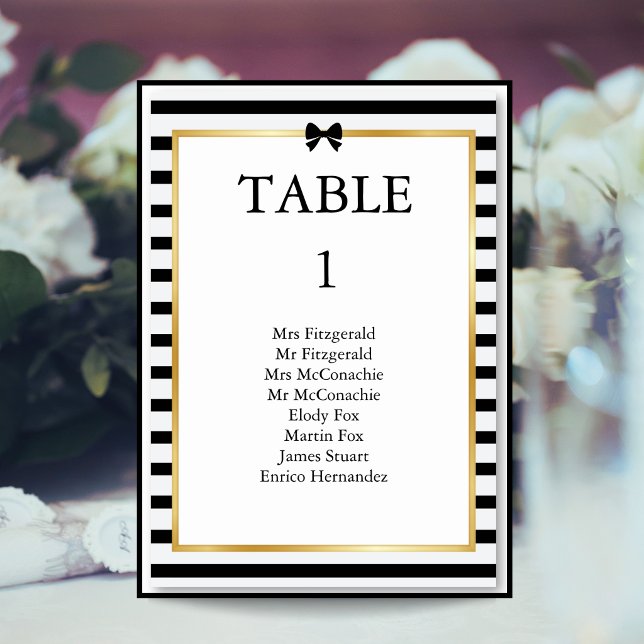Black White Stripe Gold Frame Wedding Guest List Table Number (Creator Uploaded)