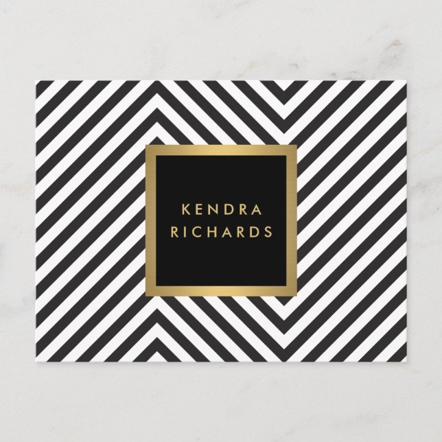 Black White Stripe Gold Minimalist Modern Bold Postcard (Front)