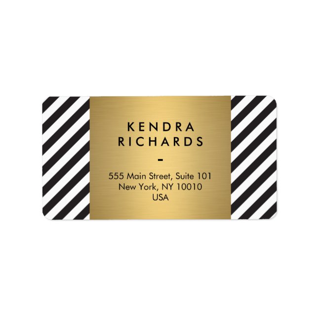 Black White Stripe Gold Minimalist Modern Label (Front)
