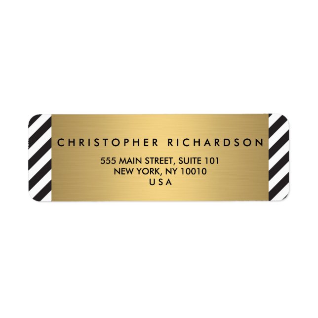 Black White Stripe Gold Minimalist Modern Label (Front)