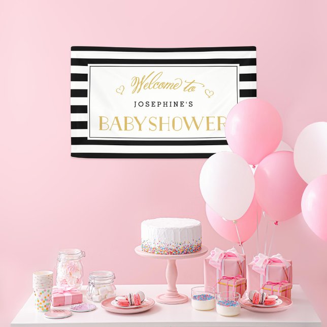 Black White Stripe Gold Mom to Be | Baby Shower Banner (Creator Uploaded)