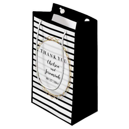 Black White Stripe Gold Thank You Small Gift Bag